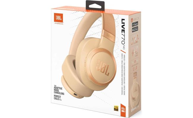 JBL Live 770NC - Wireless Over-Ear Headphones with True Adaptive Noise Cancelling with Smart Ambient, Up to 65 Hours of Battery Life, Comfort-fit Fabric Headband & Carrying Pouch (Sandstone)